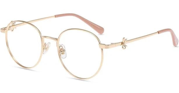 Firmoo Gold Round Prescription Glasses Metal Frame Bow165