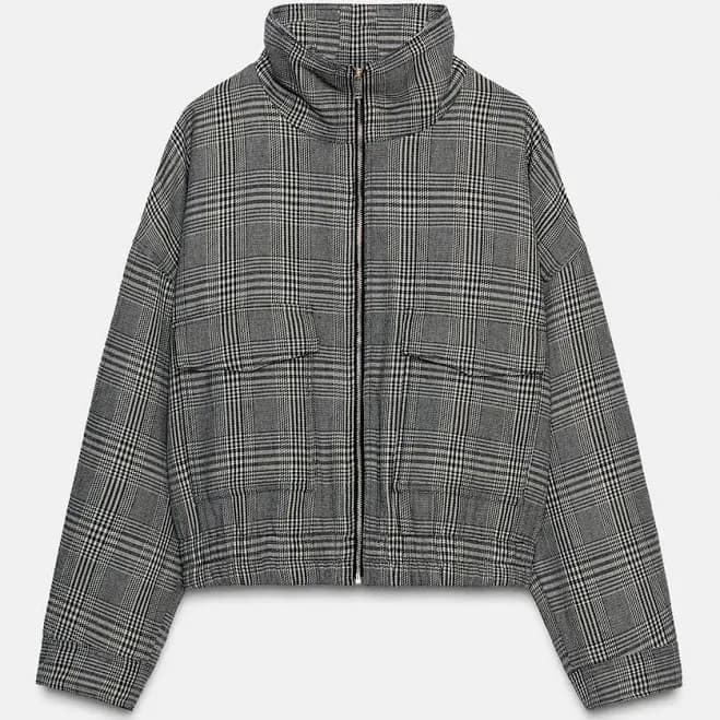 Zara Women's Houndstooth Bomber Jacket