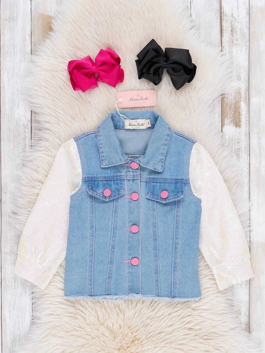 Toddler Girl Sparkle Sleeve Denim Jacket