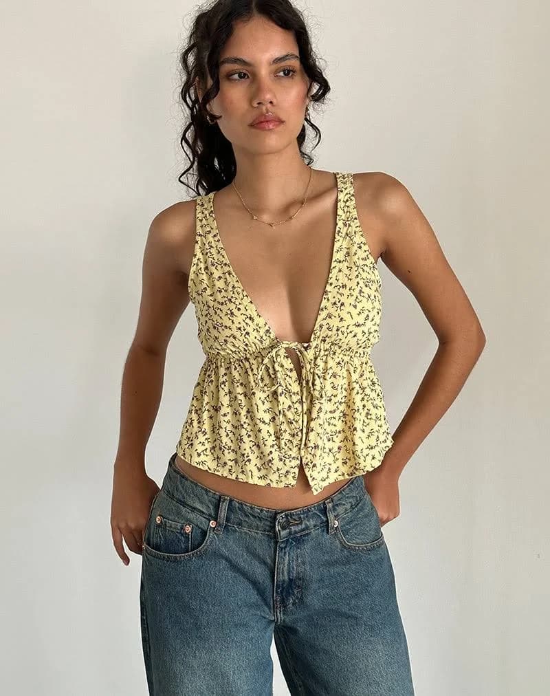 Rolia Tie Front Plunge Neckline Top