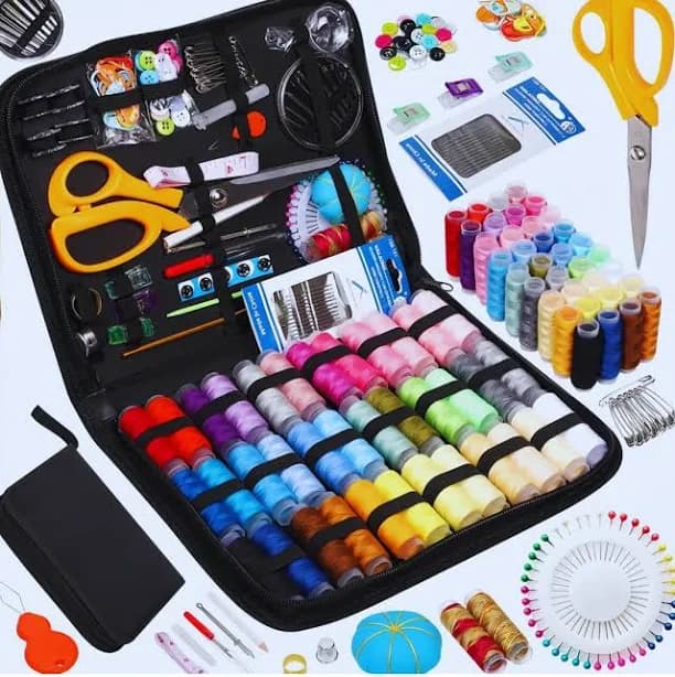 Complete Sewing Kit with Threads Needles Scissors Tape Measure Buttons for DIY Handcraft & Travel