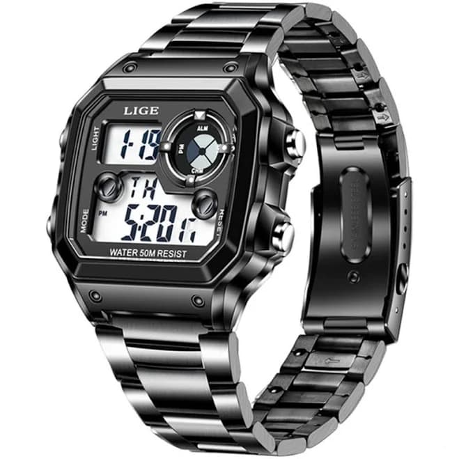 Lige Men Rectangle Watch Male Digital Sport Wristwatch Electronic