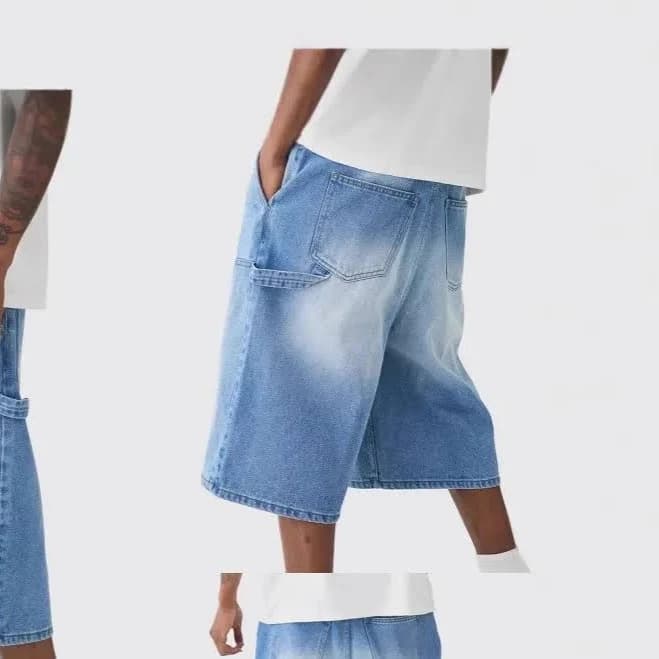 Men's Strecth Knee Length Washed Vintage Distressed Jeans Shorts