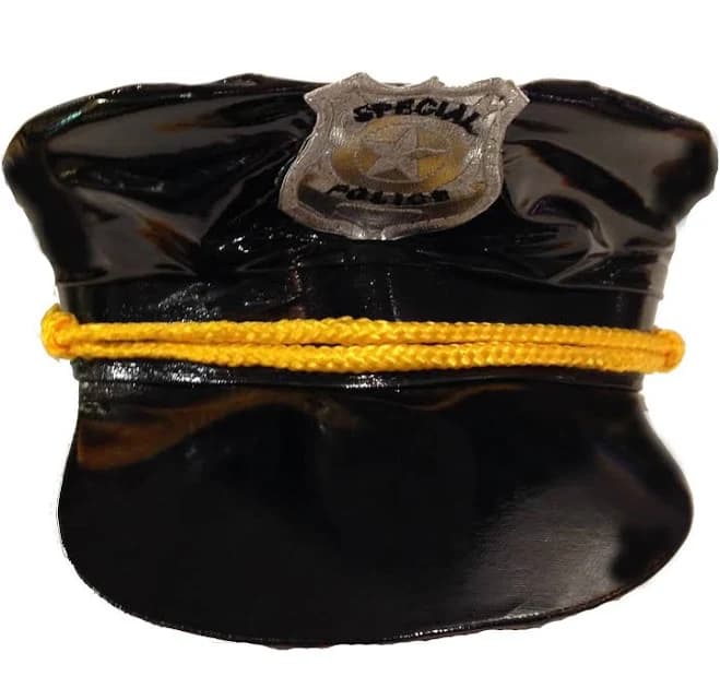 Black Patent Leather Police Hat Wet Look Shiny Vinyl Cap Adult Mens