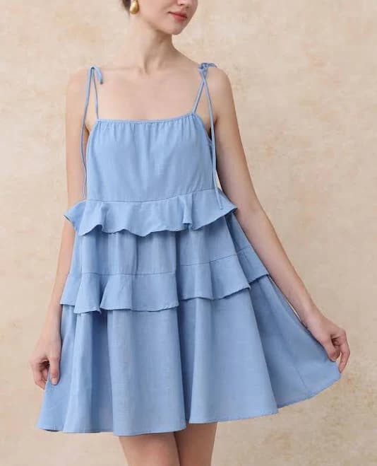 Tiered Ruffle Cotton Cami Mini Dress