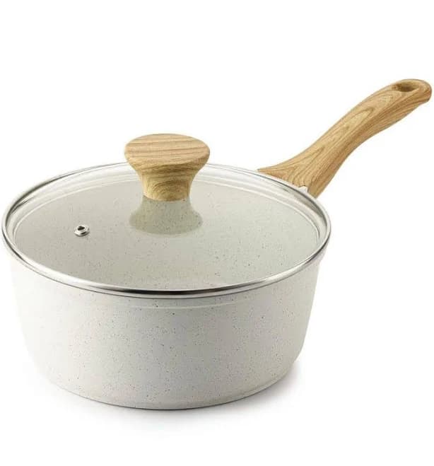 Anqtovp 1.5qt White Ceramic Nonstick Saucepan with Lid