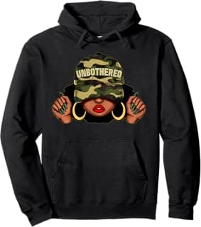 Unbothered Black Girl With Cap Camo Afro Woman Black Queen Pullover Hoodie