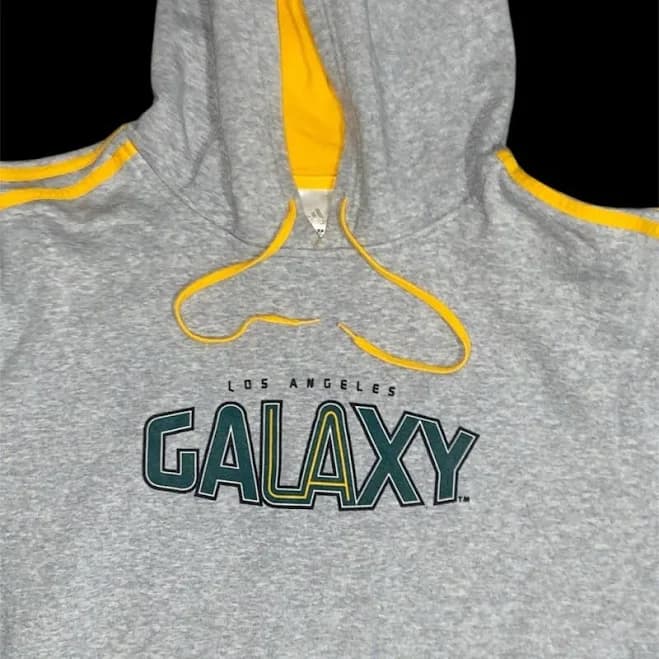 NHL Vintage Grey And Yellow Adidas Los Angeles Galaxy Hoodie - Men | Color: Yellow | Size: XXL
