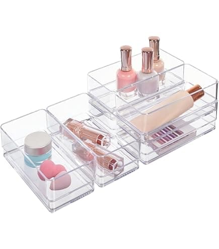 Ravinte Decor 6 Pack Drawer Organizer - 3" X 6" Clear Acrylic Storage Bins with Non-Slip Pads, Versatile Desk Tray for Makeup, Jewelry, Kitchen, Bathroom, and Office Organization : Buy Online at