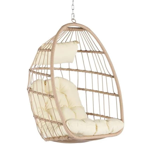 Outdoor Rattan Hanging Egg Chair with Soft Cushions