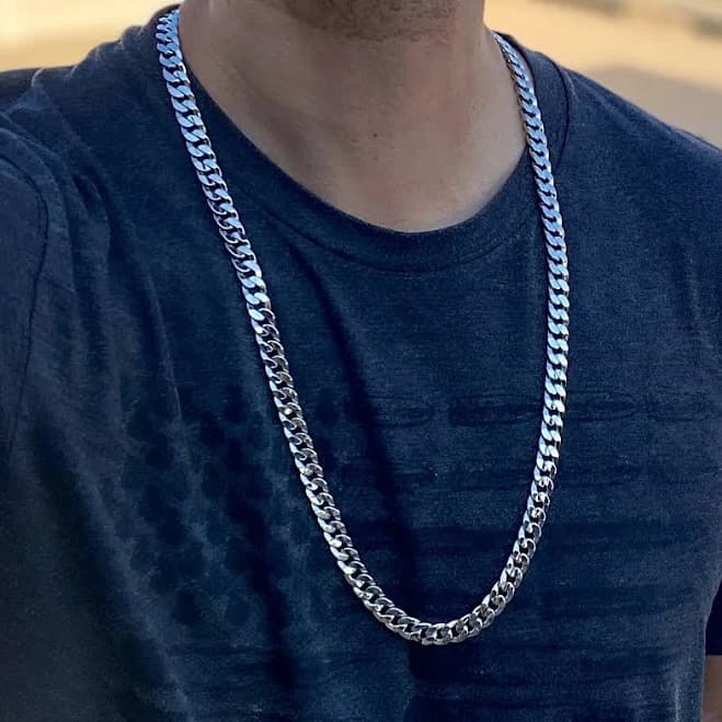 Men's Cuban Curb Hip Hop Chain Shiny Silver Tone Necklace 10mm Thick