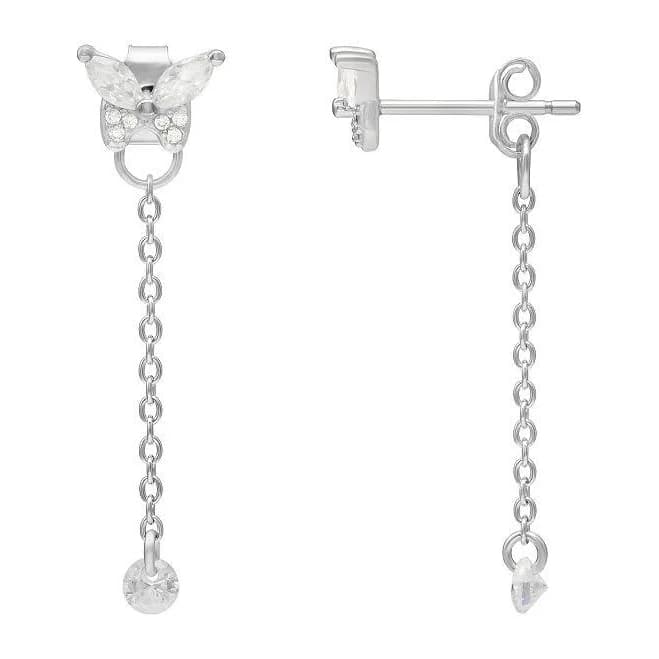 Primrose Women's Sterling Silver Cubic Zirconia Butterfly Drop Earrings