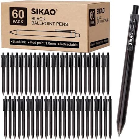 60Pack Black Ballpoint Pens for S