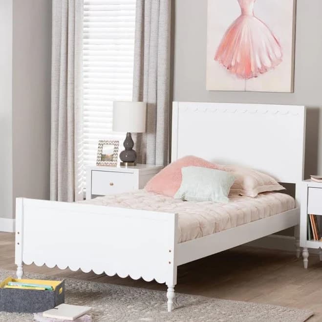 Baxton Studio Roni Modern White Wood Platform Bed with Scalloped Edges