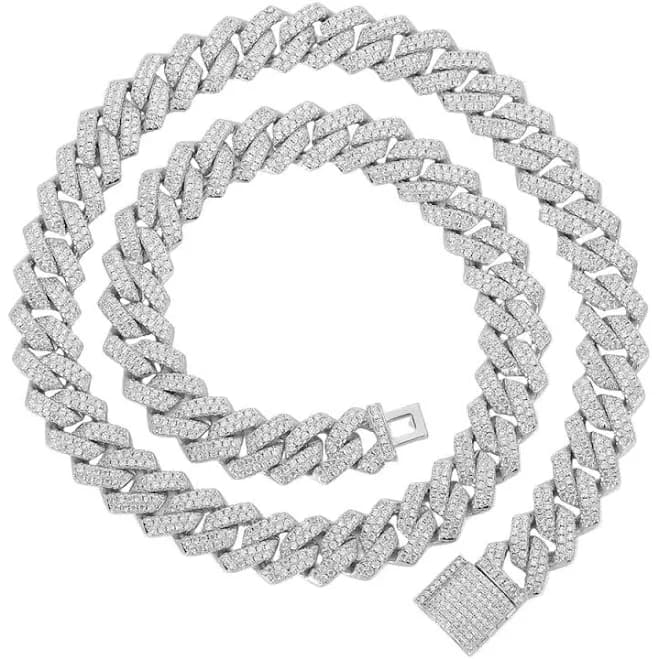 925 Silver Iced Out Moissanite Cuban Chain Necklace