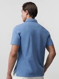 Hudson Wellesley BCI Cotton Blend Pique Polo Shirts for Men Short Sleeve Tops Comfort Split Hem with 3-Color Tape Blue Finch Size M at Amazon Men's Clothing store