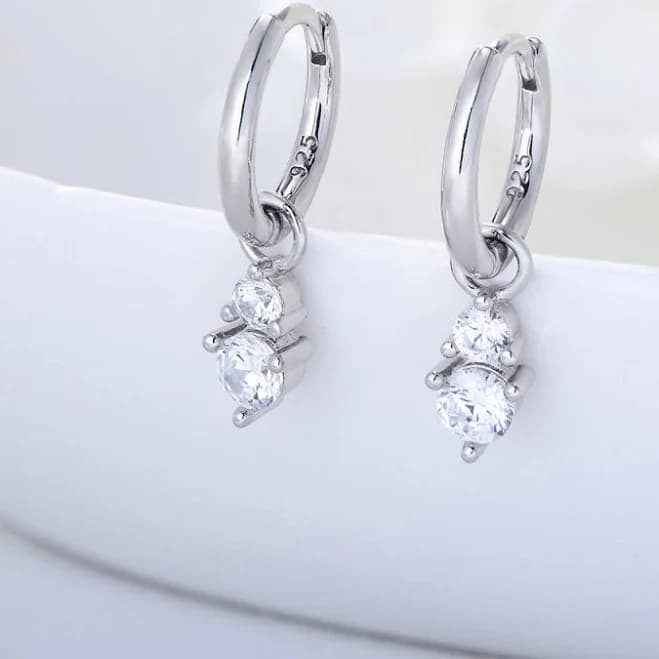 Sparkling CZ Dangle Drop Hoop Earrings in Gold