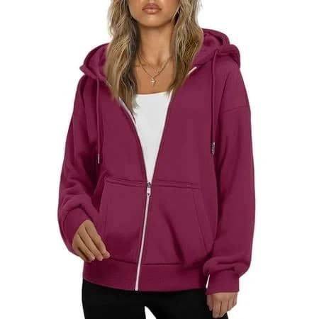 Resicozy Women's Drawstring Zip Up Cute Plain Hoodie Fall Jacket Oversized Casual Fashion Sweatshirts with Pockets Dark Purple XL