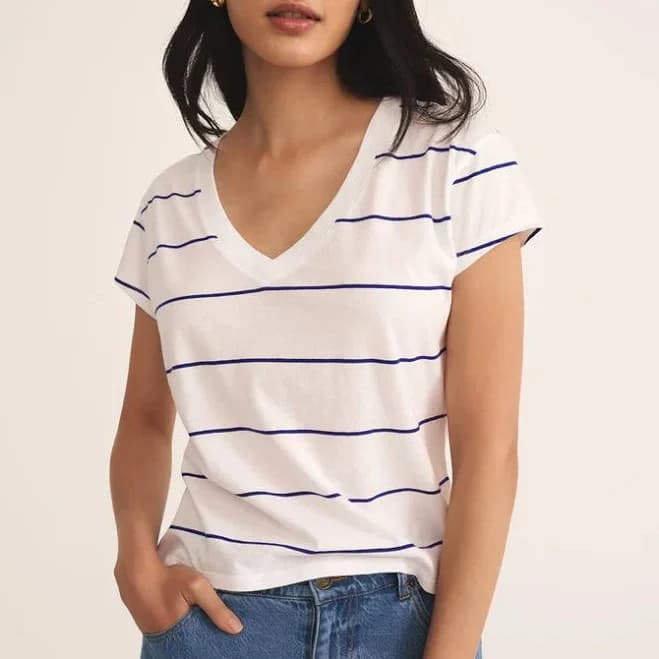 Z Supply Women's Striped Modern V-Neck Tee