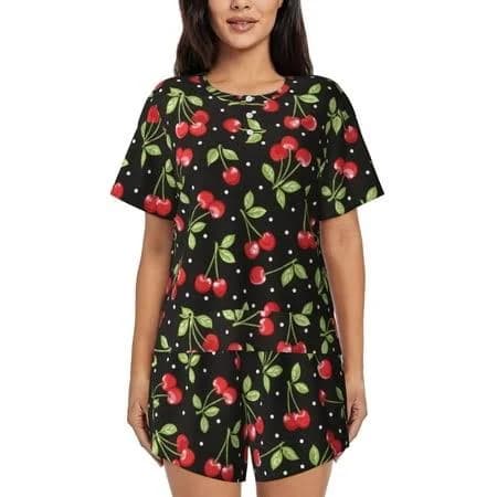 Women's Sweet Red Cherry Printed 2-Piece Pajama Set