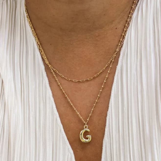 Gold Bubble Letter Necklace Personalized Jewelry Valentines Gift