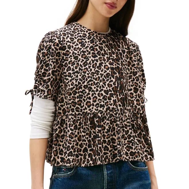Tommy Hilfiger Women's Leopard-Print Tie-Sleeve Blouse