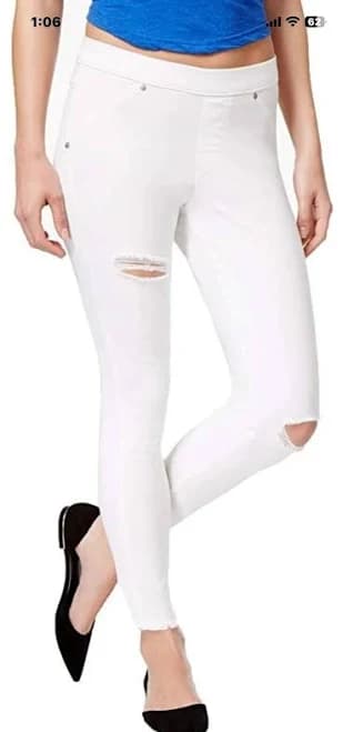 Hue Womens Ripped Knee Original Denim Skimmer Leggings White Large