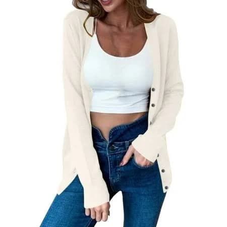Women akoee Knit Sweaters Cardigan Button Down V Neck Long Sleeve Ribbed Cuffs Casual Cozy Knitwear Fall Outfits