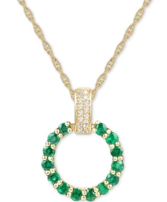Macy's Women's "Gemstone & Diamond Circle 18"" Pendant Necklace in 14k Gold