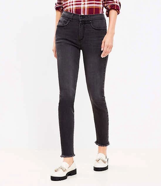 Loft Women's Curvy Frayed Mid Rise Skinny Jeans