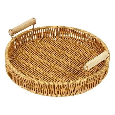 Wadada Handmade Round Rattan Serving Tray with Handles Woven Baskets, Basket for Fruit Bread Parties Coffee Table Breakfast Round Wicker Tray Home and