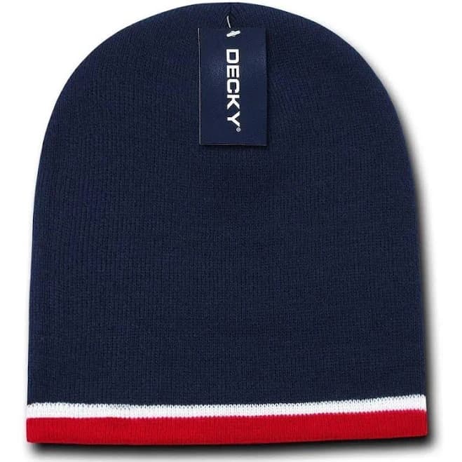 Decky Double Striped 3 Tone Beanies Knitted Ski Skull Winter Caps Hats