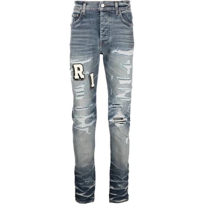 Amiri Men's Varsity Ripped Skinny Jeans