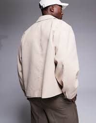 ASOS DESIGN oversized brushed harrington jacket in stone | ASOS