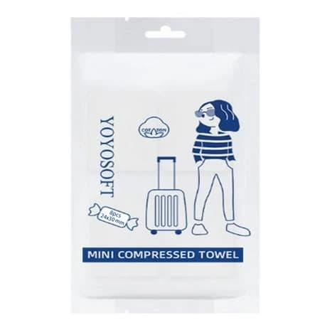 Travel Disposable Compressed Portable Cleanning Towel Pack 8, Size: 24 x 30 cm, White