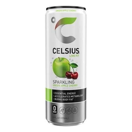 Celsius Zero Sugar Sparkling Energy Drink Green Apple Cherry 12 oz (Pack of 2)