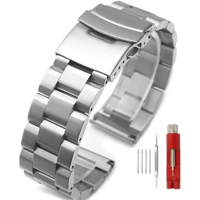 Brushed Finish Stainless Steel Double Buckle Watch Band