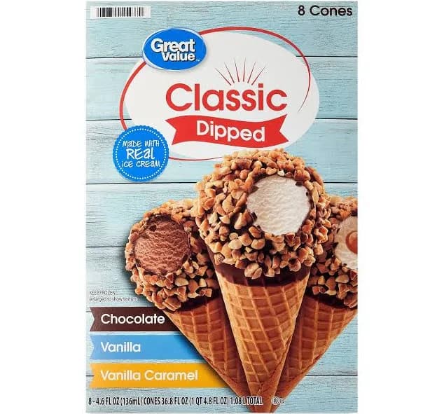 Great Value Classic Dipped Ice Cream Cones Variety Pack