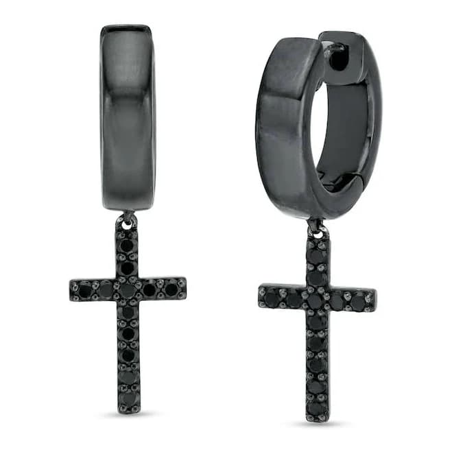 Vera Wang Men's 3/8 ct. T.W. Black Diamond Cross Drop Earrings in