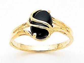 14K Gold Oval Onyx Prong-Set Ring