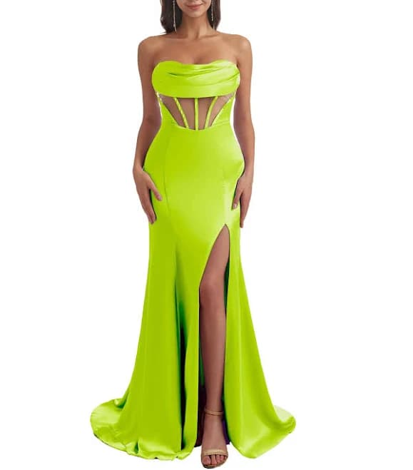 ChicSew Sexy Sweetheart Mermaid satin Long bridesmaid dresses Side Split silky satin bridesmaid dresses