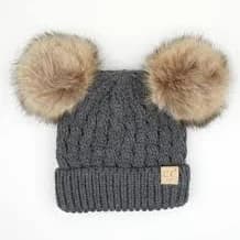Kids Double Fur Pom Beanie in Dark Melange Grey || Fits Size 1T - 4T || (Head Circumference 17" - 20”)