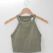 Rib halter crop tank Smoked Olive