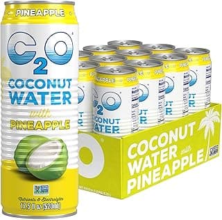 C2O - Coconut Water with Pineapple (12 Pack) - Made with Fresh Coconut Water - Plant Based - Non GMO - Canned Water - Natural Hydration, Essential Electrolytes, & Potassium - 12 Cans, 17.5 FL OZ