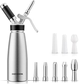 Professional Aluminum Whipped Cream Dispenser - 500 mL/1 Pint,Leak-Free Whipped Cream Maker Canister with 8 Decorating Nozzles & Cleaning Brush - N2O Chargers (Not Included) (Silver, 500ml)