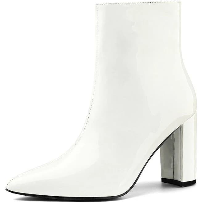 Blissful Step Valentine's Women's Boots Pointed Toe Zipper Patent Leather Ankle Chunky Boots