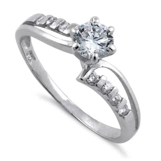 Sterling Silver CZ Clear Round Cut Engagement Ring