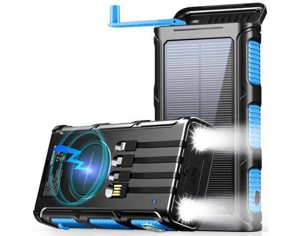 GOODaaa Power Bank Wireless Charger 45800mAh Built in Hand Crank and 4 Cables 15W Fast Charging Power Bank 7 Outputs & 4 Inputs Solar Portable Charger