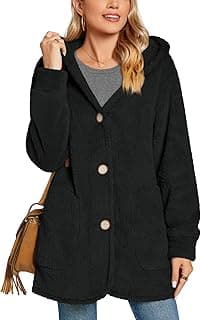 Womens Fleece Jackets Fuzzy Hooded Casual Coats Cardigan Sweaters Outerwear with Pockets