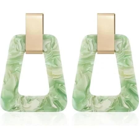 Acrylic Geometric Statement Earrings - Mottled Resin Lightweight Dangle Earrings For Party Or Vacation[Z1], Women's, Size: One size, Gold